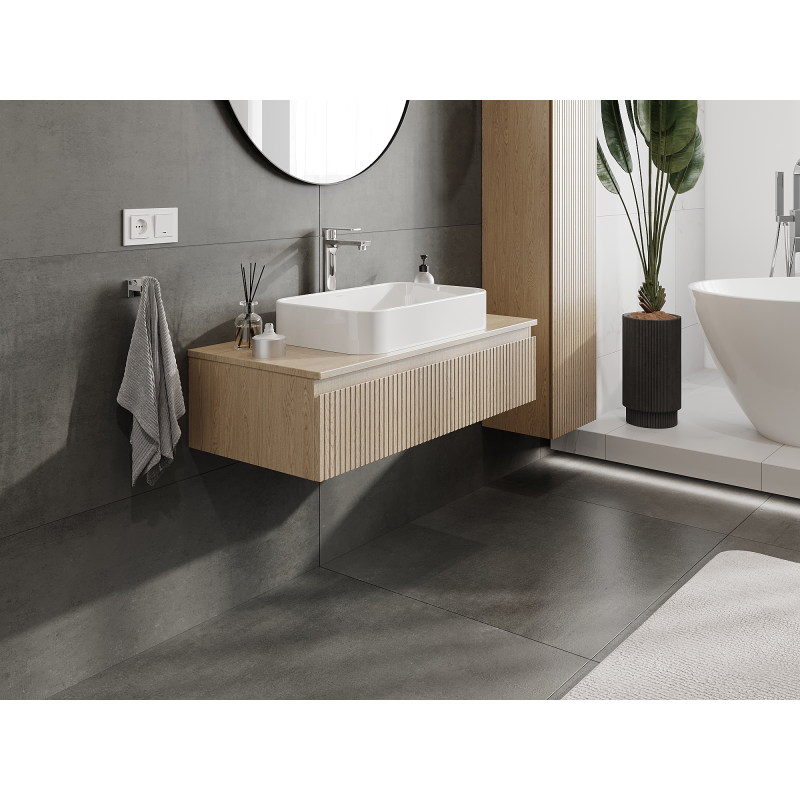 Mexen Rivel Badezimmerschrank unter dem Waschbecken 100 cm, 1 Schublade, geriffelt, Eiche - 91A20-10023-1-BF81