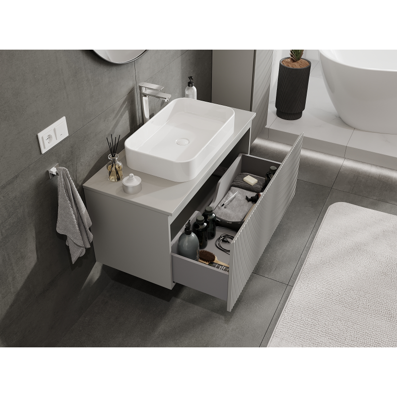 Mexen Rivel Badezimmer-Unterschrank 100 cm, 1 Schublade, geriffelt, mattgrau - 91A20-10047-1-BF62