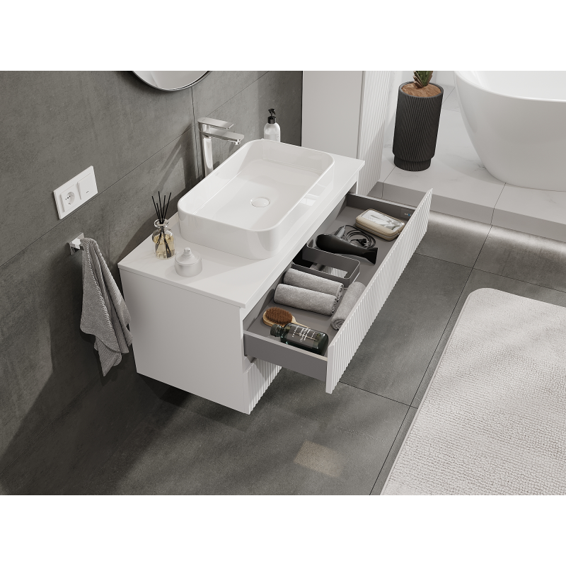 Mexen Rivel Badezimmerschrank 100 cm, 2 Schubladen, gerillt, weiß matt - 91A20-10047-2-BFF01
