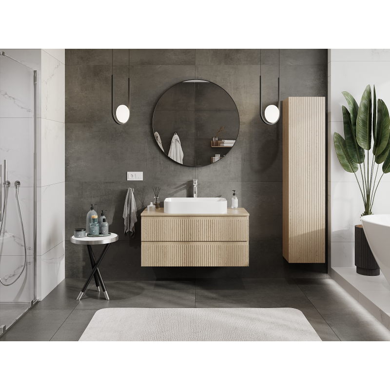 Mexen Rivel Badezimmer-Unterschrank 100 cm, 2 Schubladen, gerillt, Eiche - 91A20-10047-2-BFF81