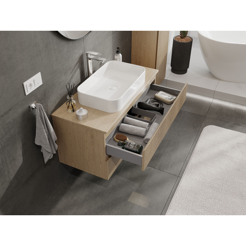 Mexen Rivel Badezimmer-Unterschrank 100 cm, 2 Schubladen, gerillt, Eiche - 91A20-10047-2-BFF81