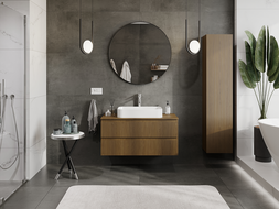 Mexen Rivel Badezimmer-Waschtischschrank 100 cm, 2 Schubladen, geriffelt, Nussbaum - 91A20-10047-2-BFF86