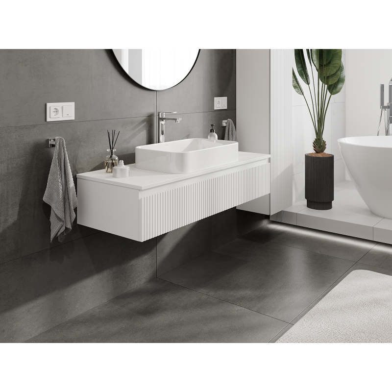 Mexen Rivel Badezimmerschrank unter Waschbecken 120 cm, 1 Schublade, geriffelt, weiß matt - 91A20-12023-1-BF01