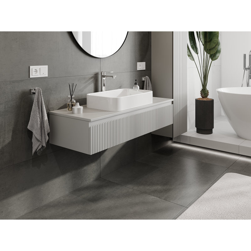 Mexen Rivel Badezimmerschrank für Waschbecken 120 cm, 1 Schublade, geriffelt, grau matt - 91A20-12023-1-BF62