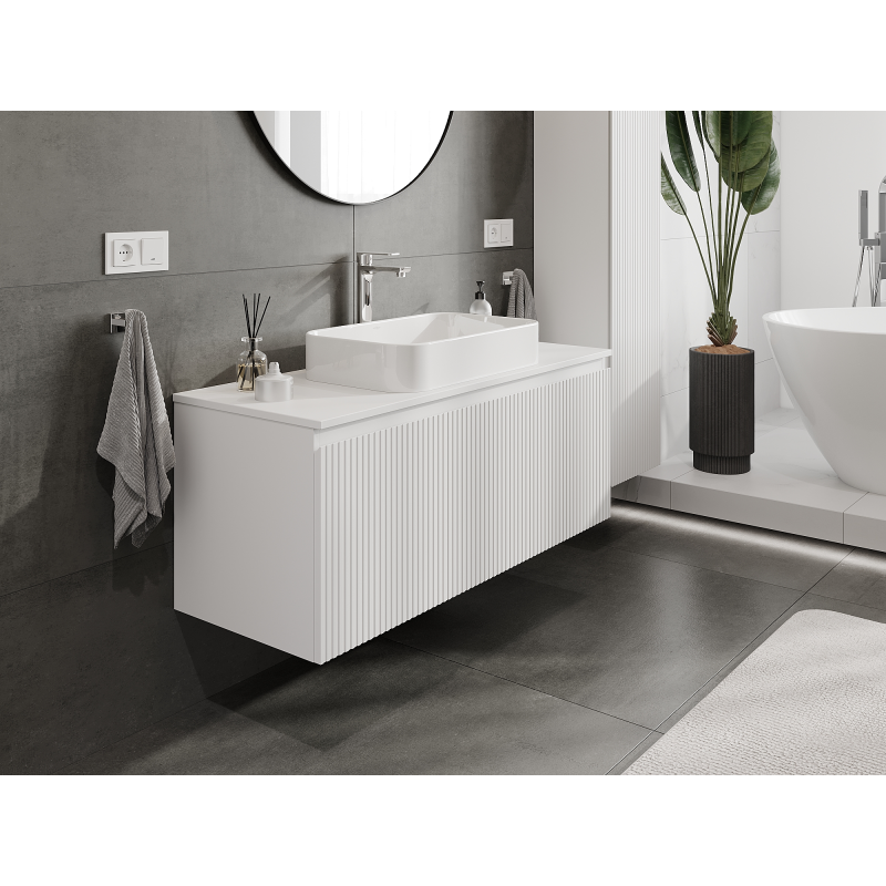 Mexen Rivel Badschrank für Waschbecken 120 cm, 1 Schublade, geriffelt, weiß matt - 91A20-12047-1-BF01
