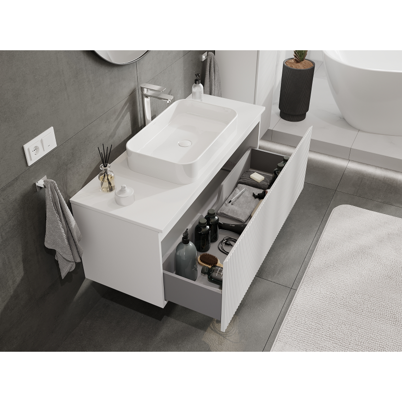 Mexen Rivel Badschrank für Waschbecken 120 cm, 1 Schublade, geriffelt, weiß matt - 91A20-12047-1-BF01