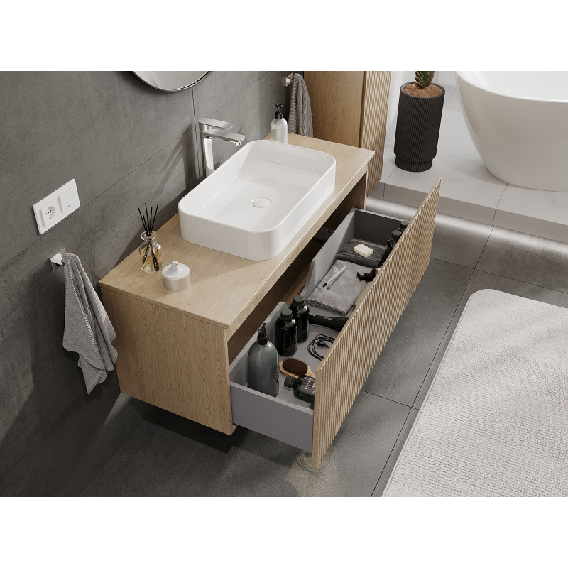 Mexen Rivel Badezimmerschrank 120 cm, 1 Schublade, geriffelt, Eiche - 91A20-12047-1-BF81