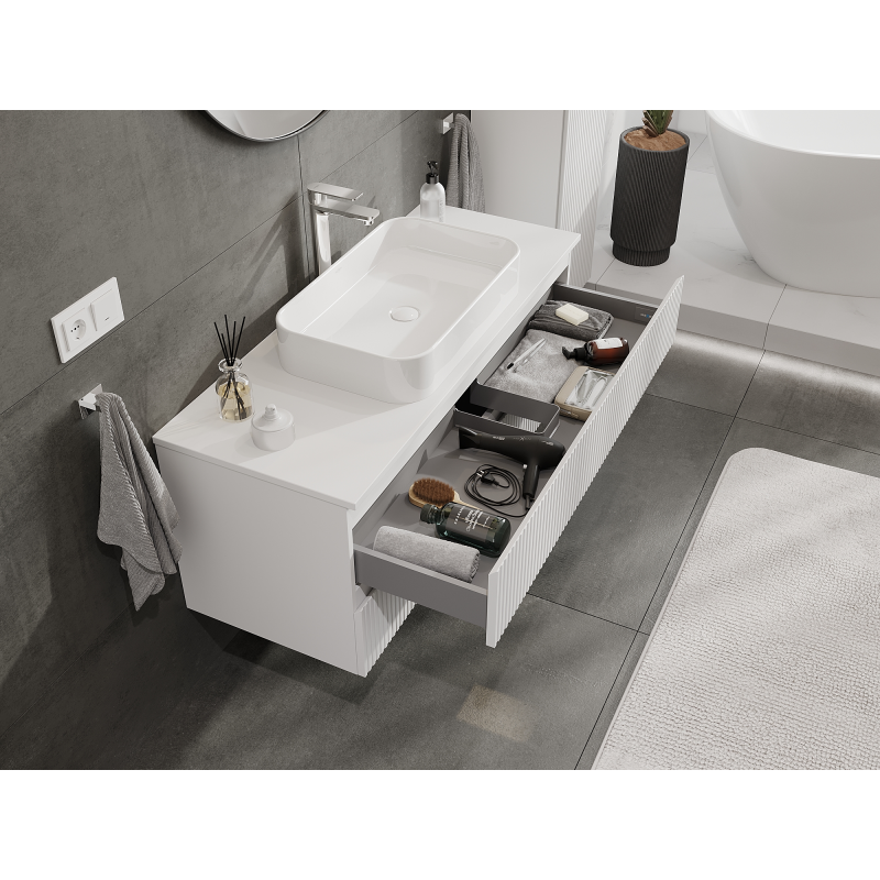 Mexen Rivel Badezimmer-Unterschrank 120 cm, 2 Schubladen, gerillt, weiß matt - 91A20-12047-2-BFF01