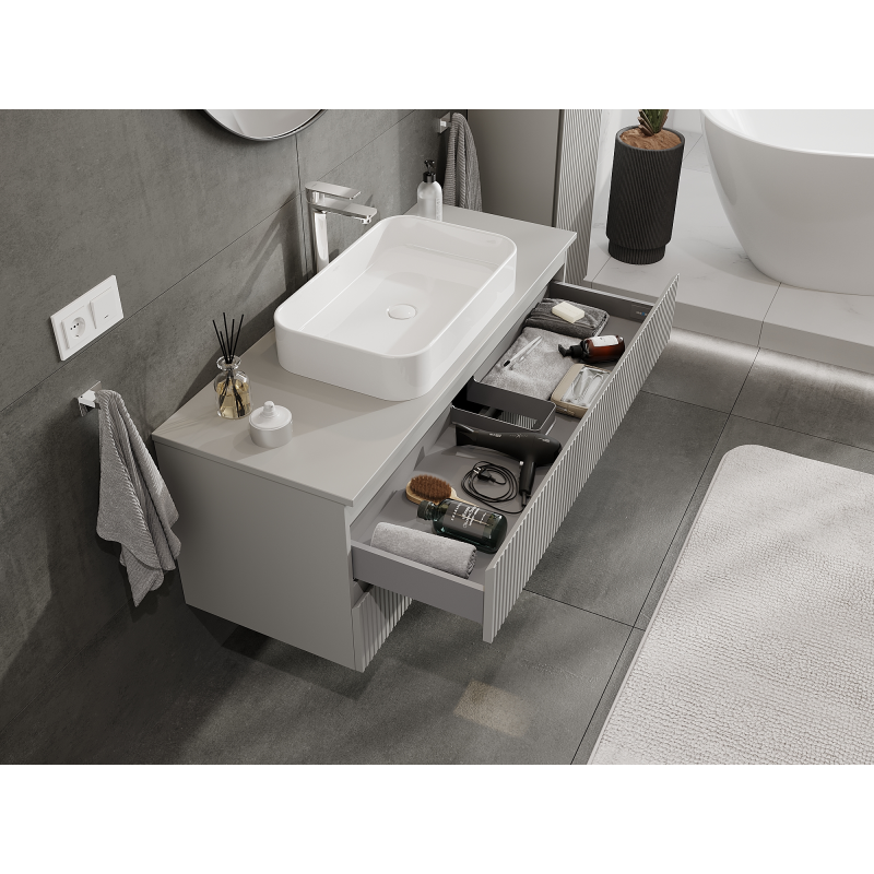 Mexen Rivel Badezimmerschrank für Waschtisch 120 cm, 2 Schubladen, geriffelt, grau matt - 91A20-12047-2-BFF62