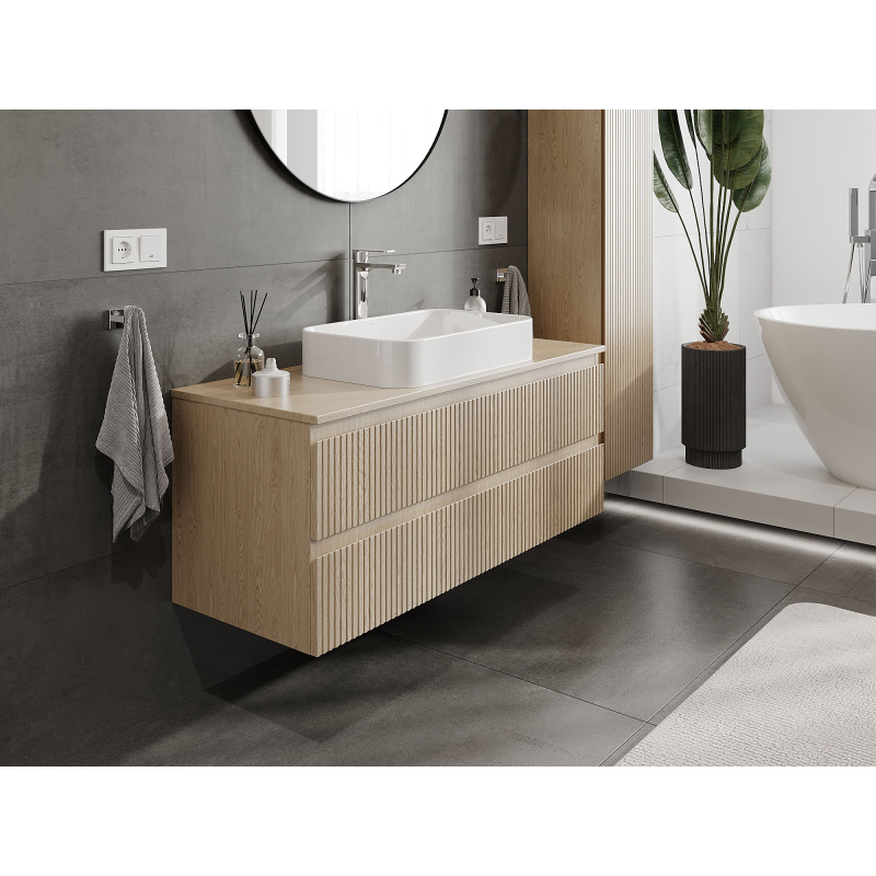 Mexen Rivel Badezimmerschrank 120 cm, 2 Schubladen, geriffelt, Eiche - 91A20-12047-2-BFF81
