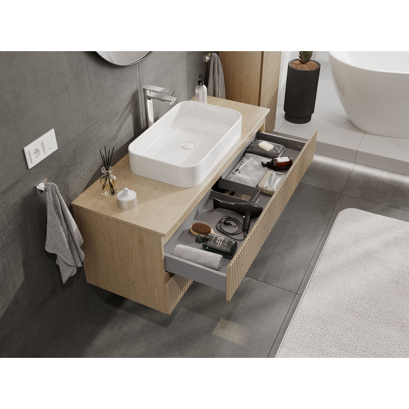 Mexen Rivel Badezimmerschrank 120 cm, 2 Schubladen, geriffelt, Eiche - 91A20-12047-2-BFF81