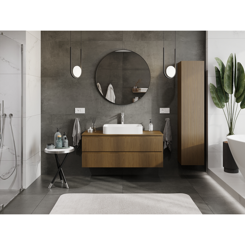 Mexen Rivel Badezimmerschrank unter Waschbecken 120 cm, 2 Schubladen, gerillt, Nuss - 91A20-12047-2-BFF86