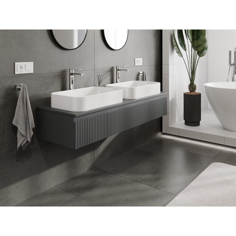 Mexen Rivel Badezimmer-Unterschrank 140 cm, 1 Schublade, geriffelt, Graphit Matt - 91A20-14023-1-BF66