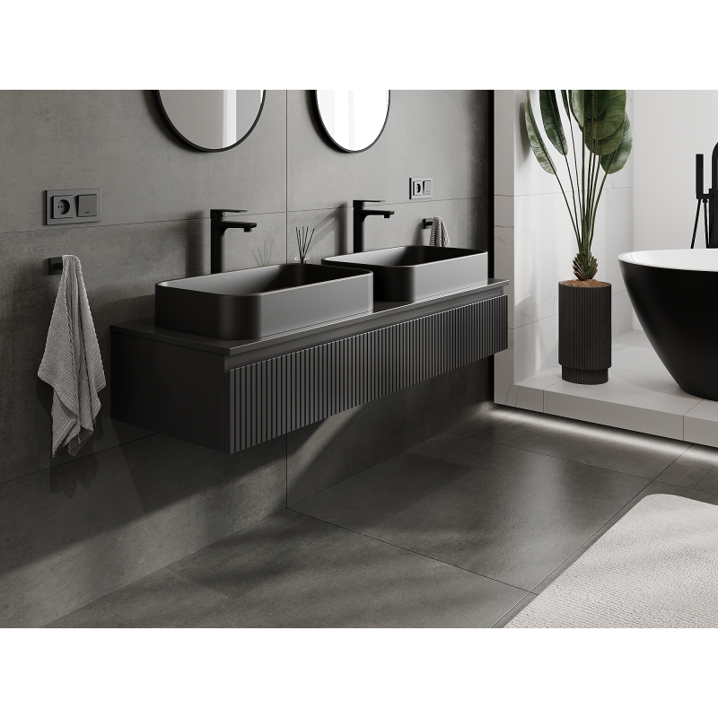 Mexen Rivel Badezimmer-Unterschrank 140 cm, 1 Schublade, gerillt, schwarz matt - 91A20-14023-1-BF71