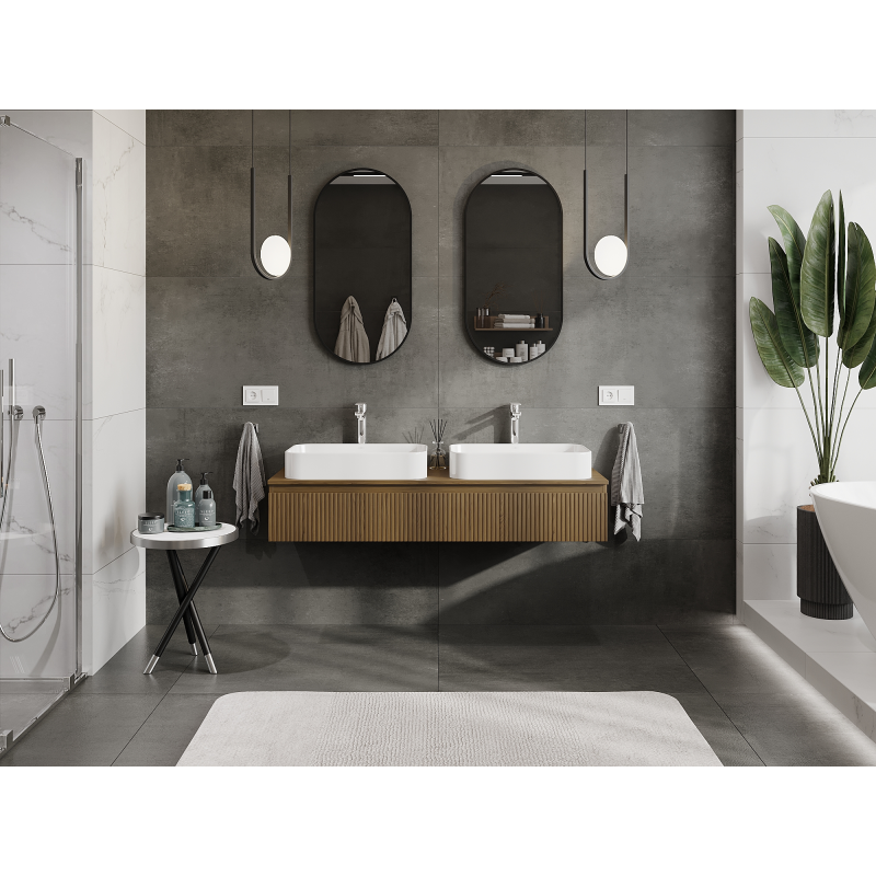 Mexen Rivel Badezimmer-Unterschrank 140 cm, 1 Schublade, geriffelt, Nussbaum - 91A20-14023-1-BF86