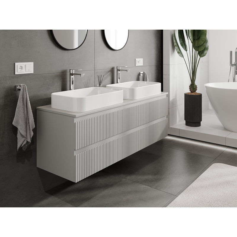 Mexen Rivel Badezimmerschrank für Waschbecken 140 cm, 2 Schubladen, geriffelt, graumatt - 91A20-14047-2-BFF62