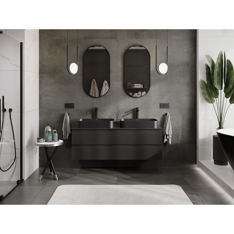 Mexen Rivel Badezimmer-Unterschrank 140 cm, 2 Schubladen, gerillt, mattschwarz - 91A20-14047-2-BFF71