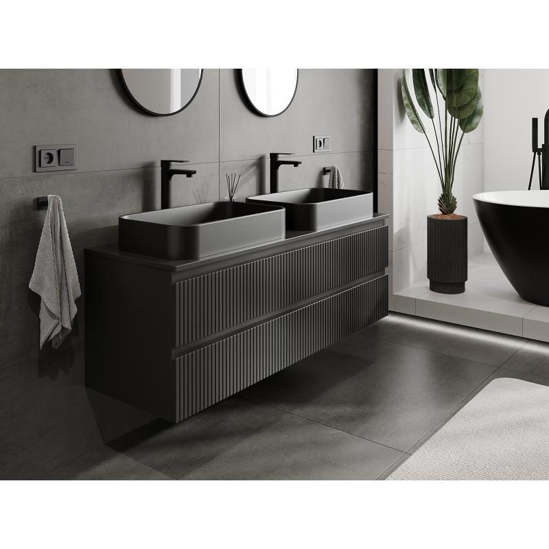 Mexen Rivel Badezimmer-Unterschrank 140 cm, 2 Schubladen, gerillt, mattschwarz - 91A20-14047-2-BFF71