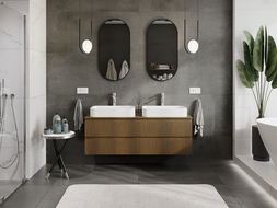 Mexen Rivel Badezimmerschrank 140 cm, 2 Schubladen, geriffelt, Nussbaum - 91A20-14047-2-BFF86
