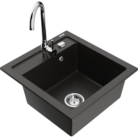 Mexen Vito Granitspüle 1-Becken mit Telma Küchenarmatur, schwarz/gold metallic - 6503-75-670200-00