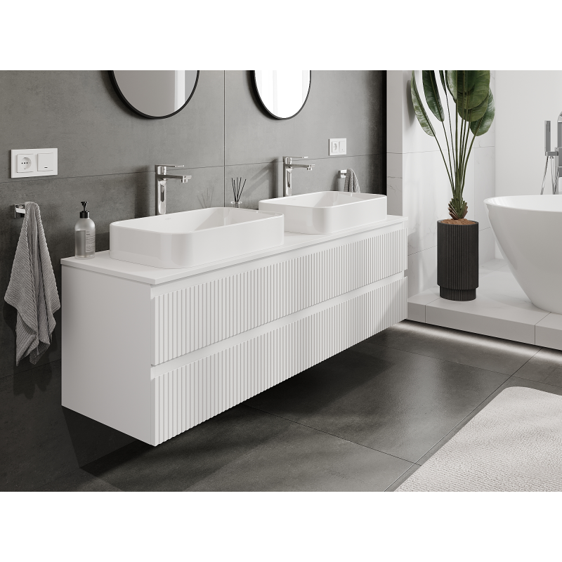 Mexen Rivel Badezimmermöbel 160 cm, 2 Schubladen, geriffelt, weiß matt - 91A20-16047-2-BFF01