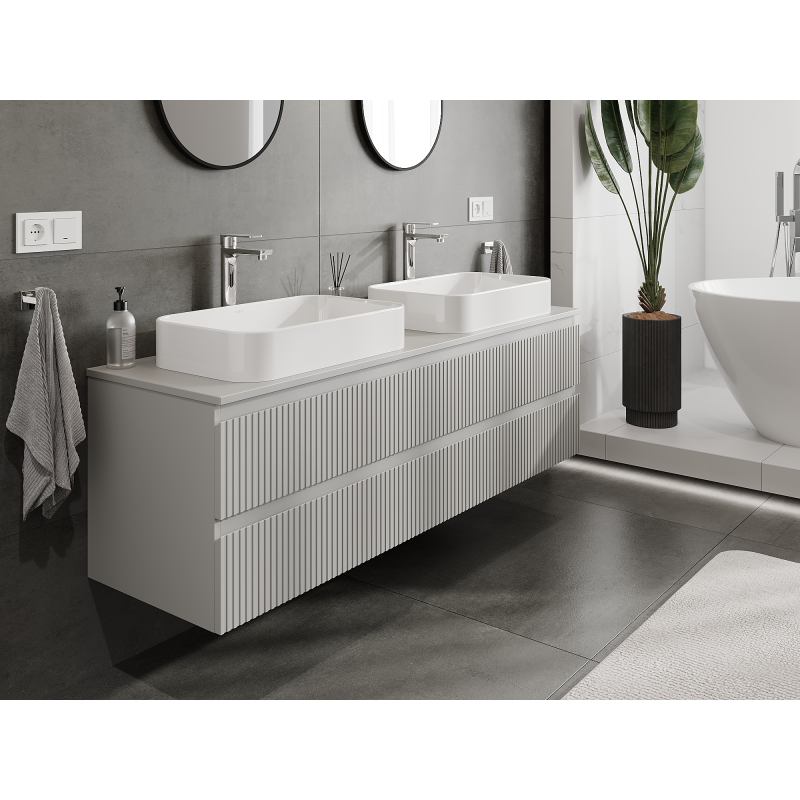 Mexen Rivel Badezimmerunterschrank 160 cm, 2 Schubladen, gerillt, grau matt - 91A20-16047-2-BFF62