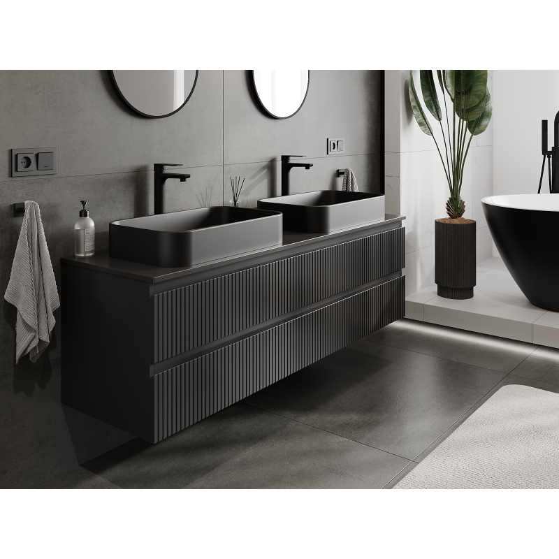 Mexen Rivel Badezimmer-Unterschrank 160 cm, 2 Schubladen, geriffelt, schwarz matt - 91A20-16047-2-BFF71