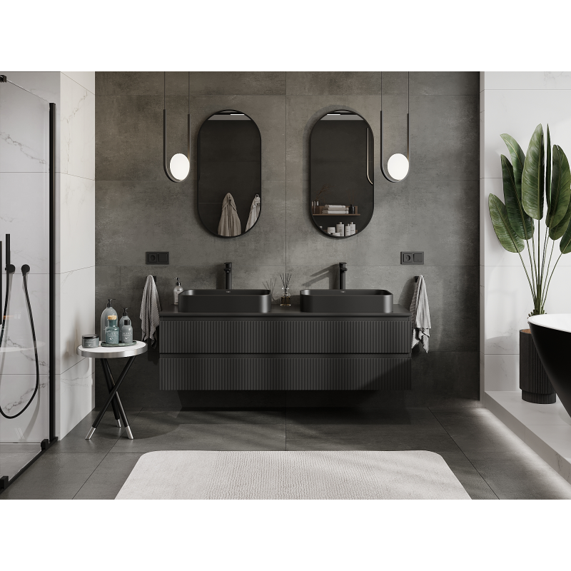 Mexen Rivel Badezimmer-Unterschrank 160 cm, 2 Schubladen, geriffelt, schwarz matt - 91A20-16047-2-BFF71