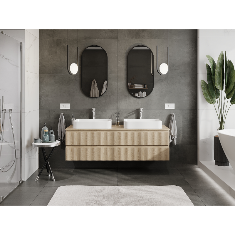 Mexen Rivel Badezimmerschrank unter dem Waschbecken 160 cm, 2 Schubladen, geriffelt, Eiche - 91A20-16047-2-BFF81