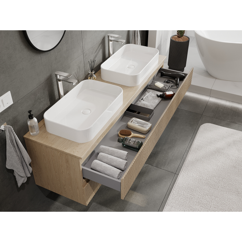 Mexen Rivel Badezimmerschrank unter dem Waschbecken 160 cm, 2 Schubladen, geriffelt, Eiche - 91A20-16047-2-BFF81