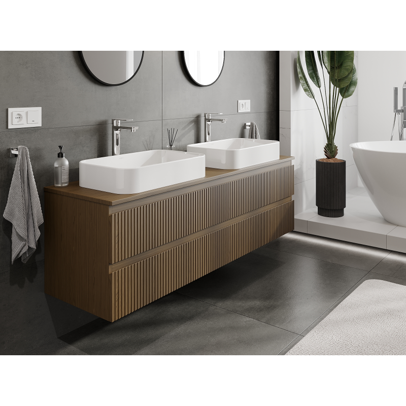 Mexen Rivel Badezimmerschrank 160 cm, 2 Schubladen, gerillt, Walnuss - 91A20-16047-2-BFF86