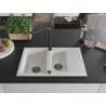 Mexen Gaspar Granitspüle 1,5-becken mit Abtropfbereich und Küchenarmatur Duero, weiß - 6507-20-671600-70
