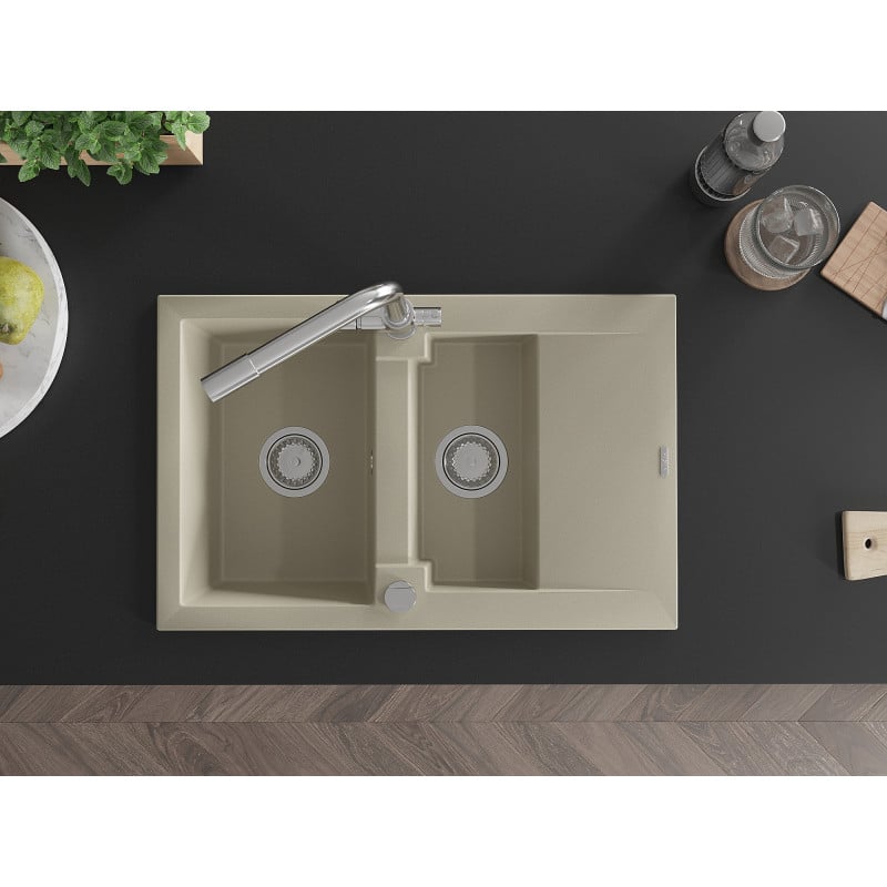 Mexen Gaspar Granitspüle 1,5-Becken mit Abtropffläche und Küchenarmatur Duero, beige - 6507-69-671600-00