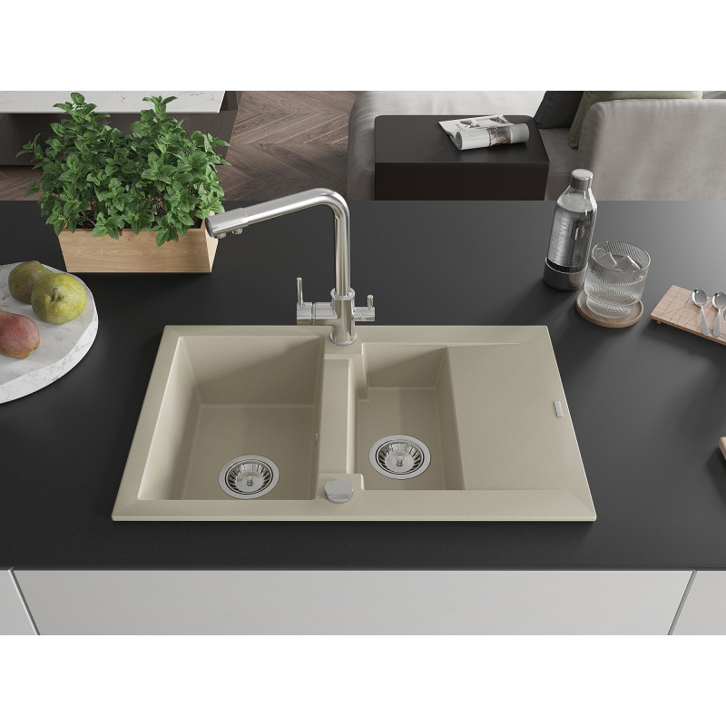 Mexen Gaspar Granitspüle 1,5-Becken mit Abtropffläche und Küchenarmatur Duero, beige - 6507-69-671600-00