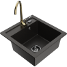 Mexen Vito Granitspüle 1-becken mit Telma Küchenarmatur, schwarz/gold metallisch - 6503-75-670200-50-B