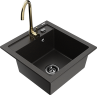 Mexen Vito Granitspüle 1-becken mit Telma Küchenarmatur, schwarz/gold metallisch - 6503-75-670200-50-B