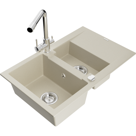 Mexen Gaspar Granitspüle 1,5-Becken mit Abtropffläche und Küchenarmatur Duero, beige - 6507-69-671600-00