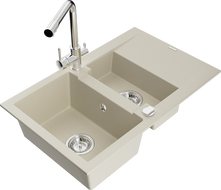 Mexen Gaspar Granitspüle 1,5-Becken mit Abtropffläche und Küchenarmatur Duero, beige - 6507-69-671600-00