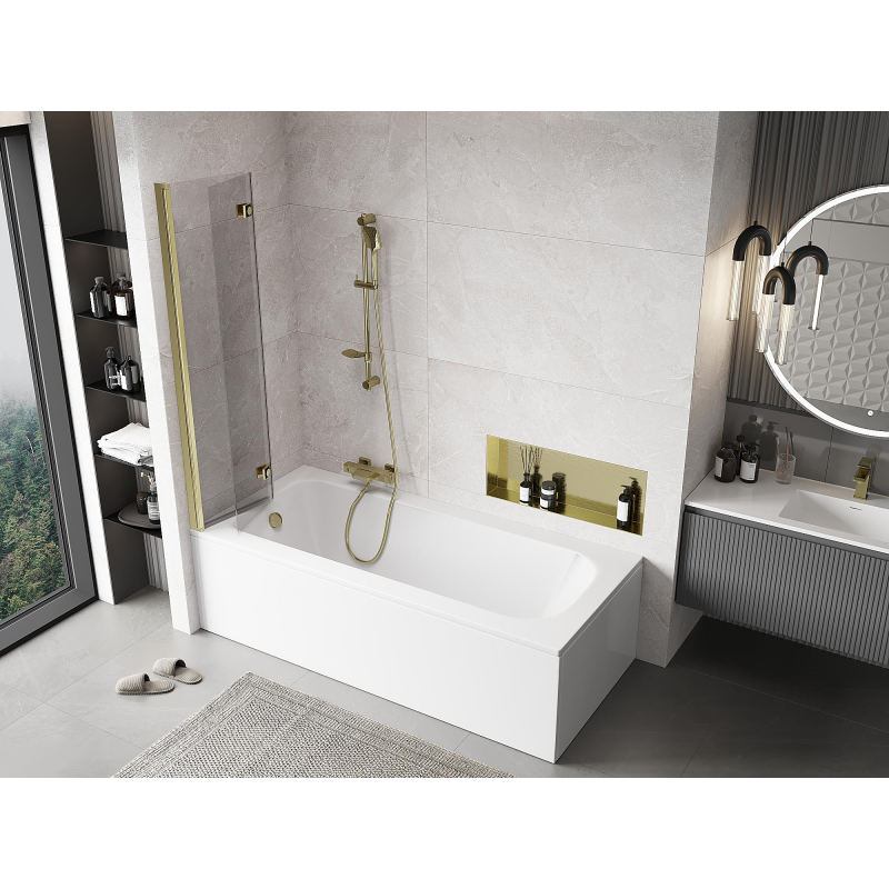 Mexen Mist 2-flügeliger Badewannen-Linksparavent 80 x 150 cm, transparent, gold - 8A9-080-002-50-00-L