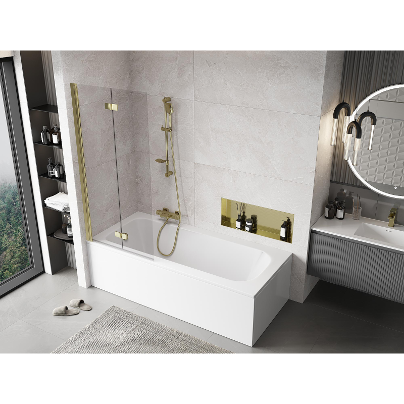 Mexen Mist 2-flügeliger Badewannen-Linksparavent 80 x 150 cm, transparent, gold - 8A9-080-002-50-00-L