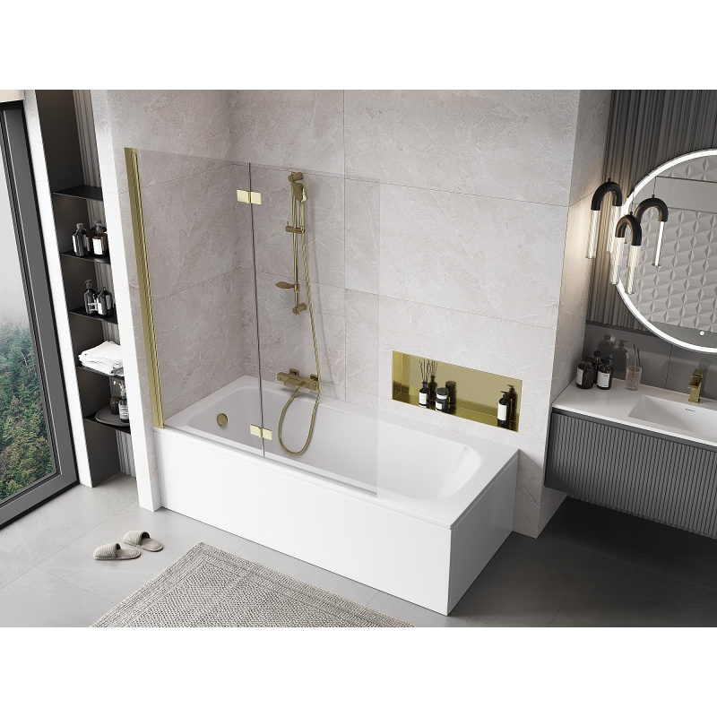Mexen Mist Duschwand 2-flügelig links 140 x 150 cm, transparent, gold - 8A9-140-002-50-00-L