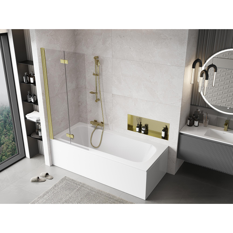 Mexen Mist 2-flügelige Duschwand links 80 x 150 cm, transparent, gebürstetes Gold - 8A9-080-002-55-00-L