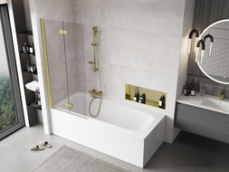 Mexen Mist 2-flügelige Duschwand links 80 x 150 cm, transparent, gebürstetes Gold - 8A9-080-002-55-00-L