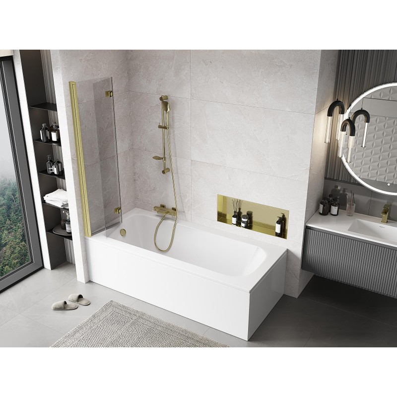 Mexen Mist 2-flügelige Duschwand links 80 x 150 cm, transparent, gebürstetes Gold - 8A9-080-002-55-00-L