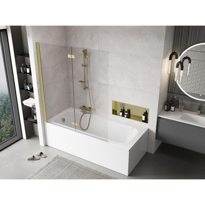 Mexen Mist Duschwand 2-flügelig links 140 x 150 cm, transparent, gebürstetes Gold - 8A9-140-002-55-00-L