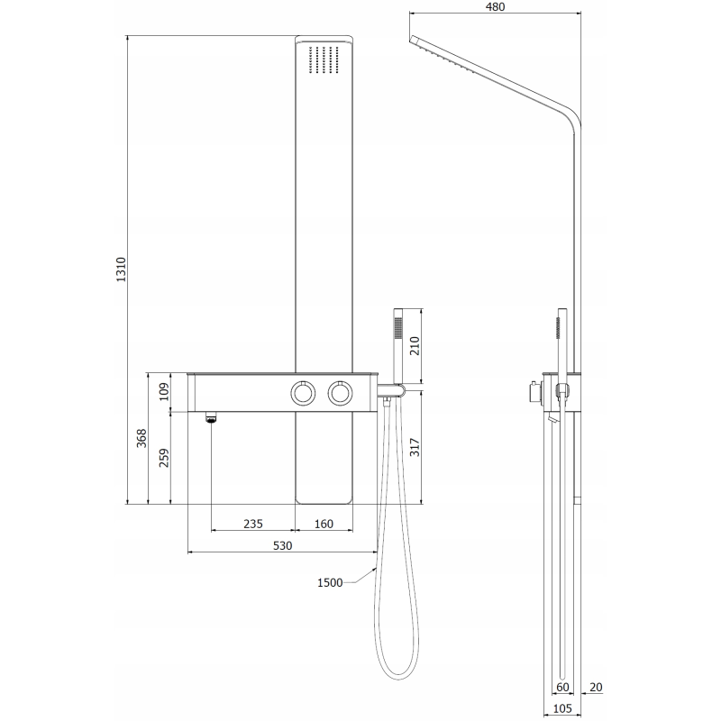 Mexen Sund Duschpaneel, schwarz - 7620-02-70