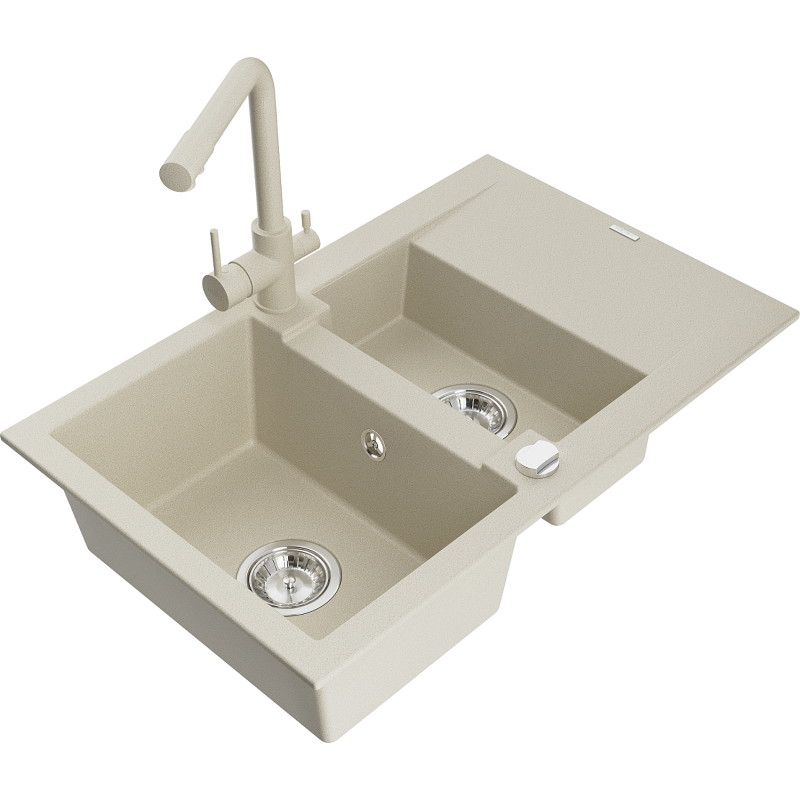 Mexen Gaspar Granitspüle 1,5-fach mit Abtropffläche und Küchenarmatur Duero, beige - 6507-69-671600-69