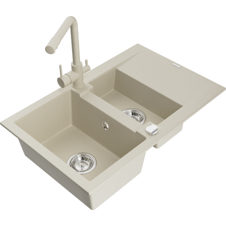 Mexen Gaspar Granit-Spüle 1,5-fach mit Abtropffläche und Küchenarmatur Duero, beige - 6507-69-671600-69
