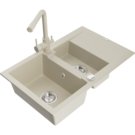 Mexen Gaspar granitspüle 1,5-befächerter mit abtropffläche und küchenarmatur Duero, beige - 6507-69-671600-69