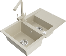 Mexen Gaspar Granit-Spüle 1,5-fach mit Abtropffläche und Küchenarmatur Duero, beige - 6507-69-671600-69